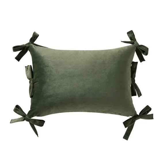 Home Decor Collection 14" x 20" Green Velvet Bow Oblong Decorative Pillow | Walmart (US)