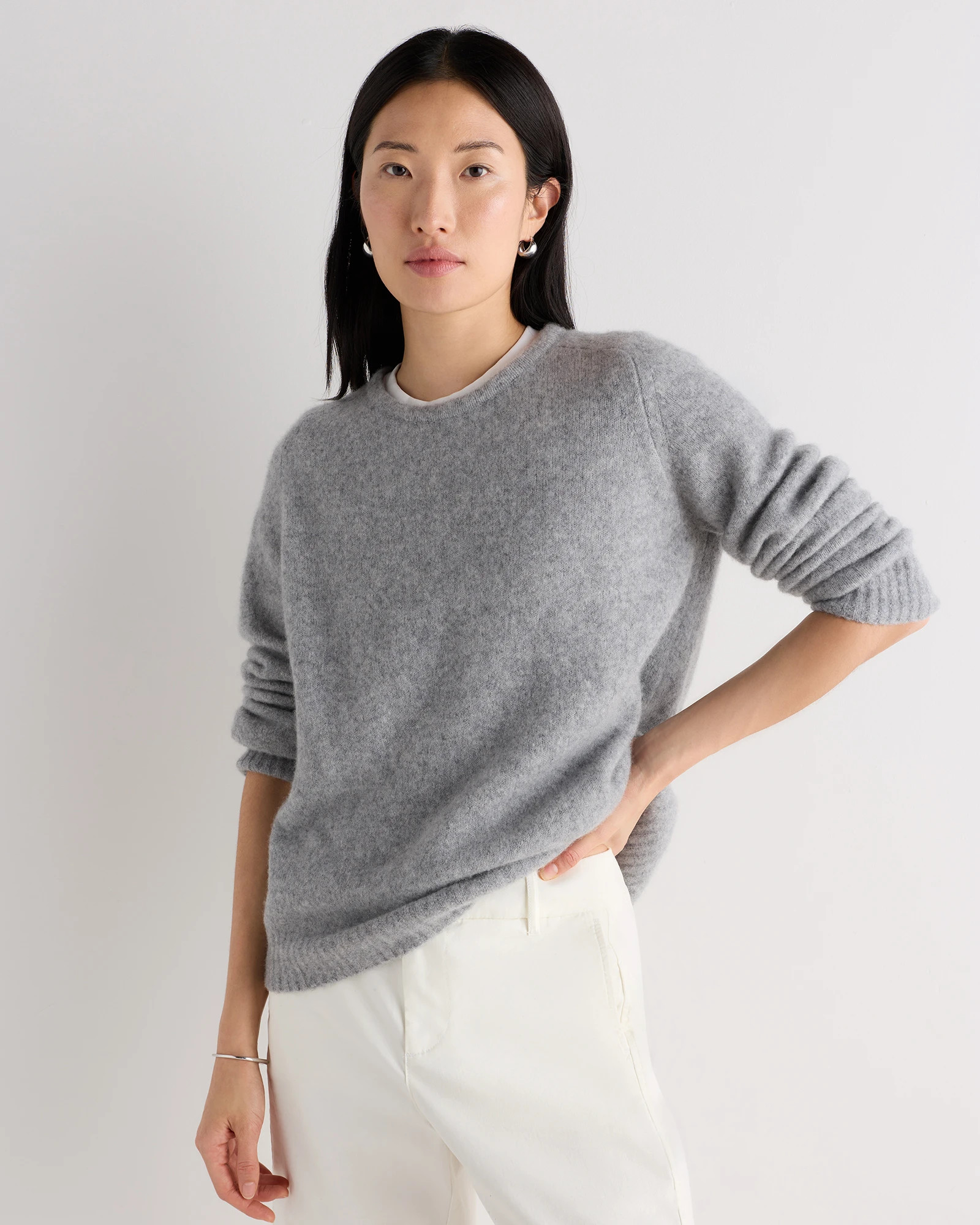 Quince | Women's Cashmere Silk Boucle Relaxed Crewneck Sweater in Soft Navy, Size Large | Quince