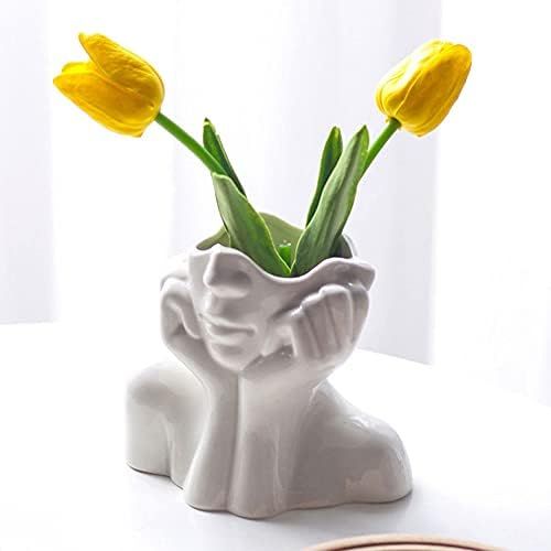 Ceramic Vase, Half Face Shaped Flower Container Female Body Flower Vase Feminist Lady Sculpture A... | Amazon (US)