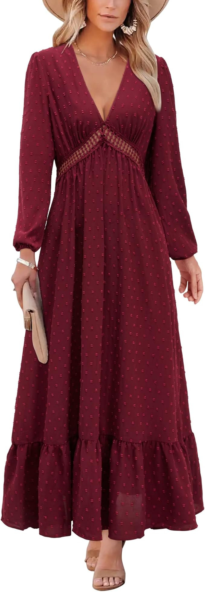 STYLEWORD Women's Long Sleeve Maxi Dress Wedding Guest Boho Fall Winter Casual Formal Lace Fashio... | Amazon (US)