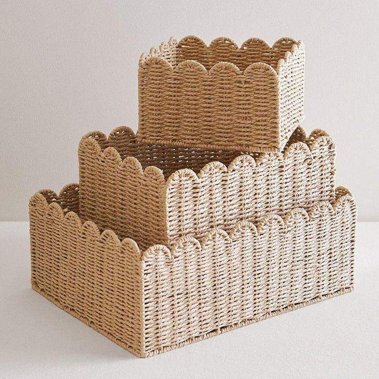 HPDL HFLWYWD Scalloped Edge Basket Wicker Storage BasketsHand Woven Rattan Basket for ShelvesNatu... | Walmart (US)
