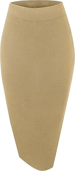 Urban CoCo Women's Elastic Waist Knitted Split Tube Pencil Midi Skirt | Amazon (CA)