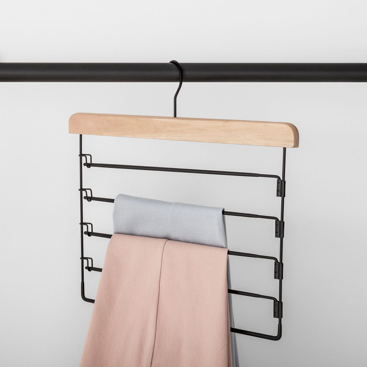 5 Tier Pants Hanger Black with Natural Wood - Brightroom™ | Target