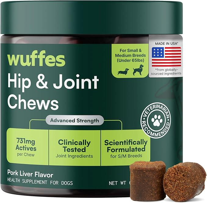 Wuffes Advanced Dog Hip and Joint Supplement with Glucosamine, Chondroitin, Omega 3, MSM, and Gre... | Amazon (US)