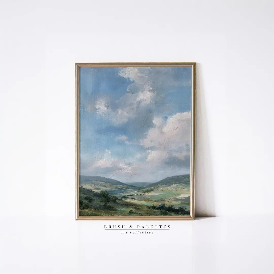English Countryside Landscape: Vintage Sky and Hills Oil Painting Print (Digital Download) | Etsy (US)