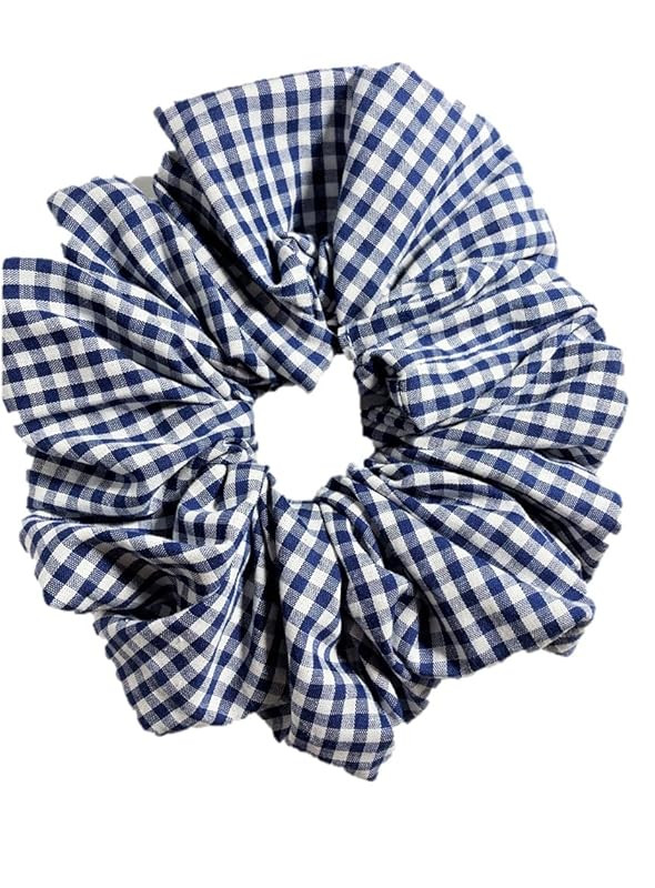 Gingham - 7 inch Jumbo Scrunchie - Small Check Print - Navy Blue and White - Made in Texas USA | Amazon (US)