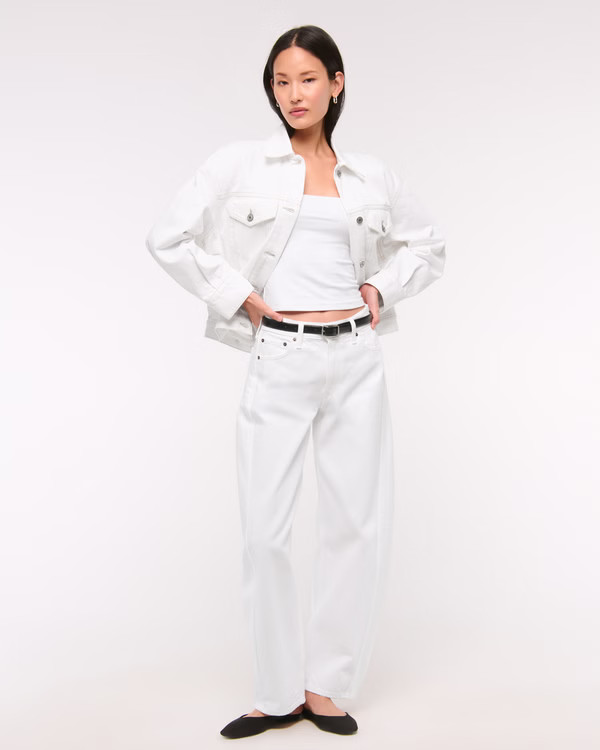 Oversized Distressed Denim Trucker Jacket | Abercrombie & Fitch (US)