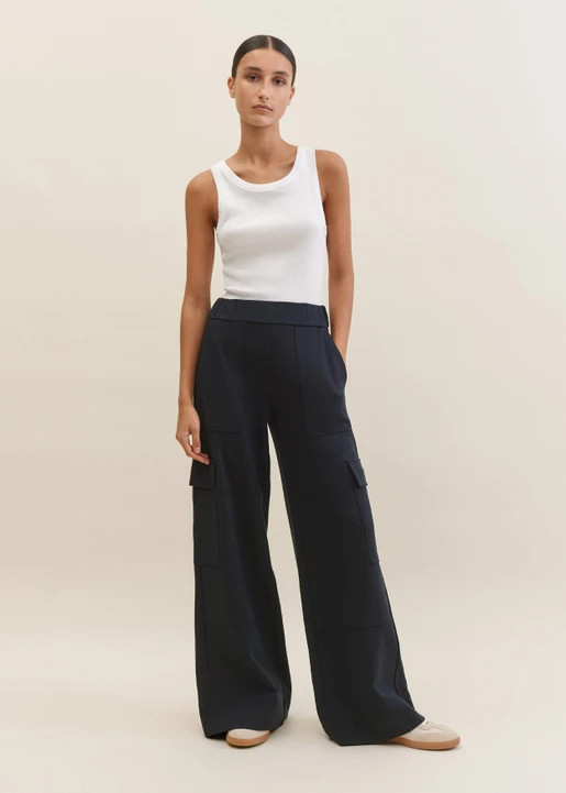 Textured Ponte Wide-Leg Cargo Pant | ME+EM US