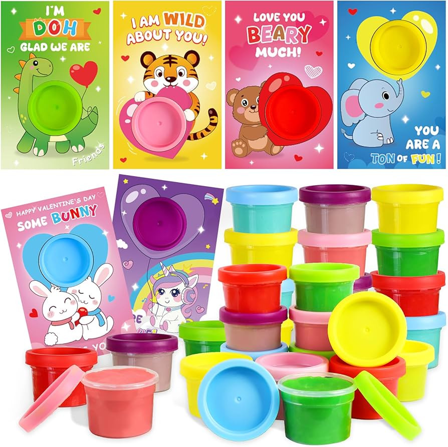 30 Pack Valentines Day Gifts for Kids Classroom, Valentines Cards for Kids with Playing Dough Val... | Amazon (US)