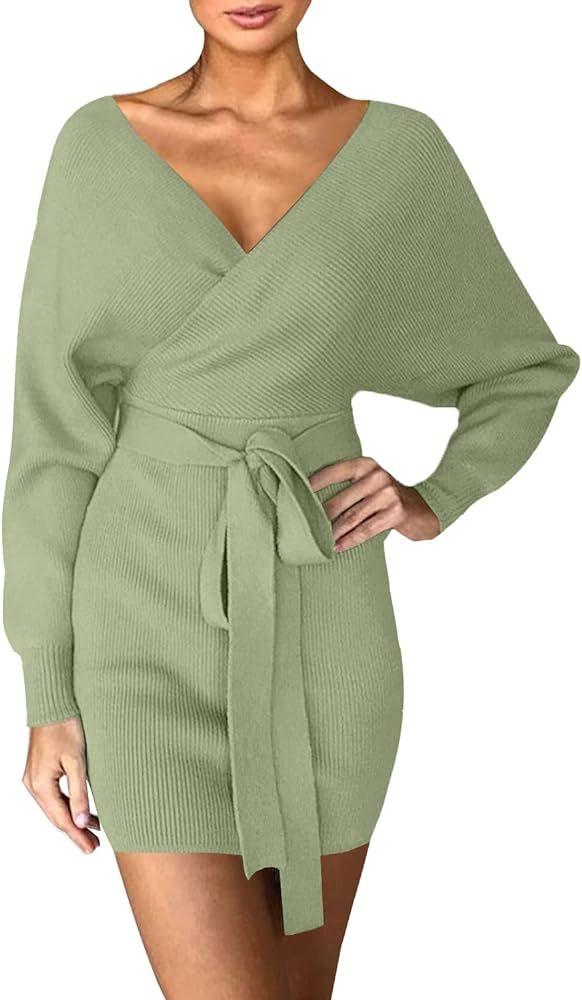 Kapoohott Women's Sweater Dress Elegant Backless Jumper Cocktail Knit Dresses Pullover Dress | Amazon (US)