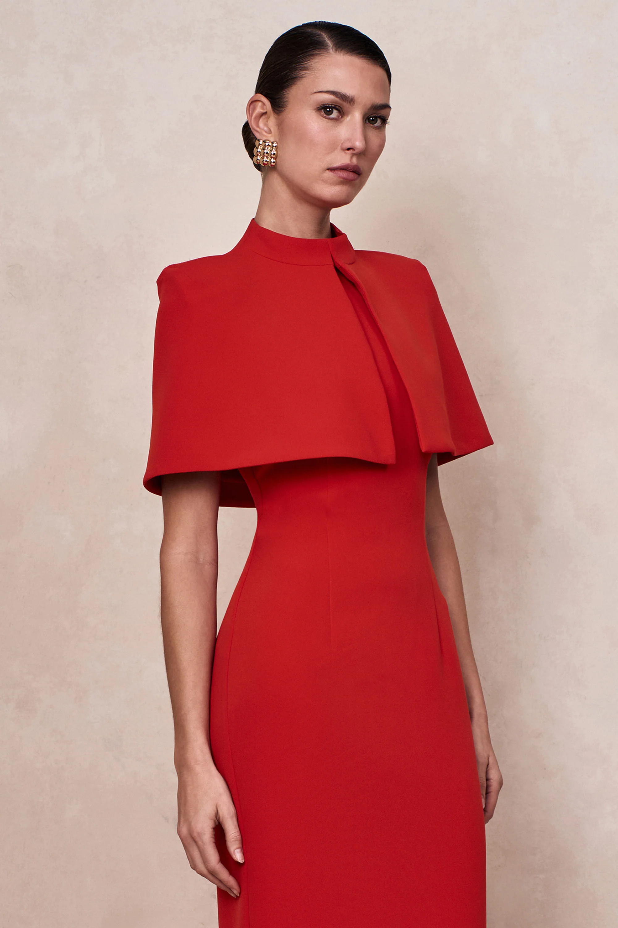 Deva | Red High-Neck Cape | Club L London