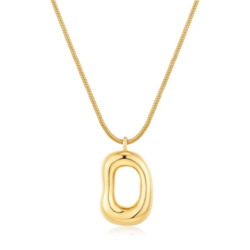 Amazon.com: SHANTYSON Gold Tone Irregular Oval Pendant Necklace for Women, Minimalist Chunky Snak... | Amazon (US)