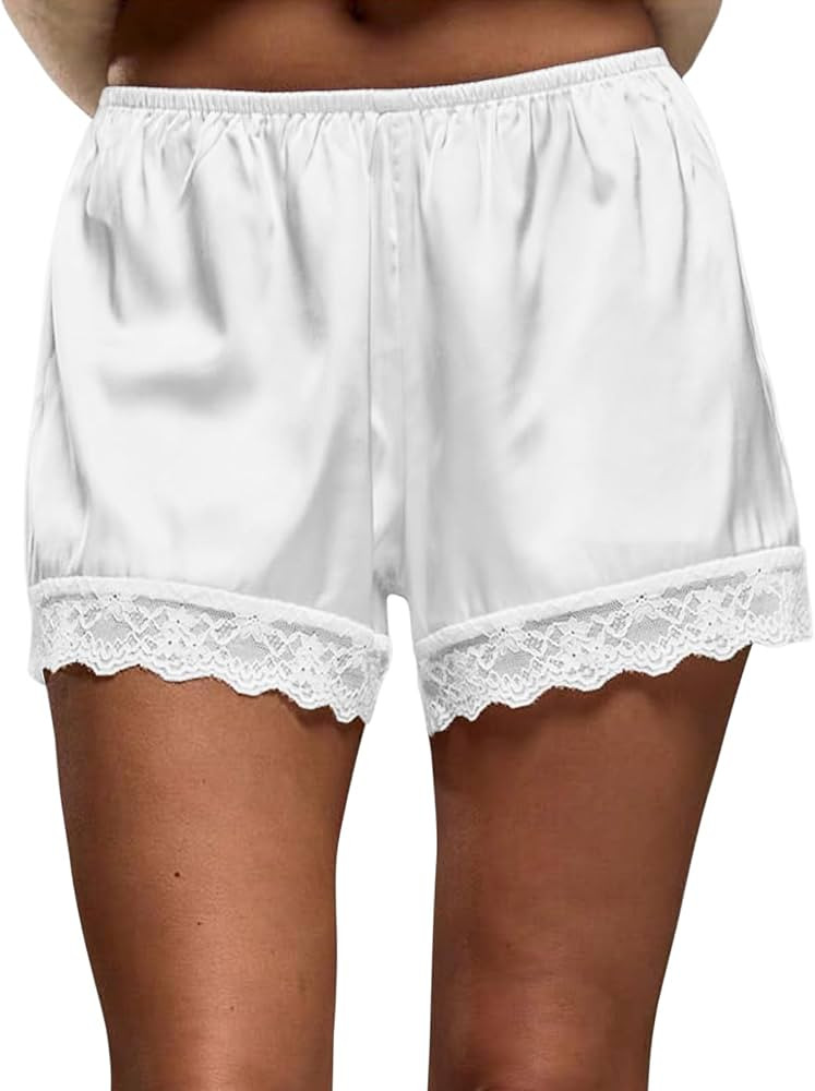 IYOWEL Women's Satin Lace Shorts Y2K Elastic Waist Micro Mini Shorts Double Layer Lounge Silk Sho... | Amazon (CA)