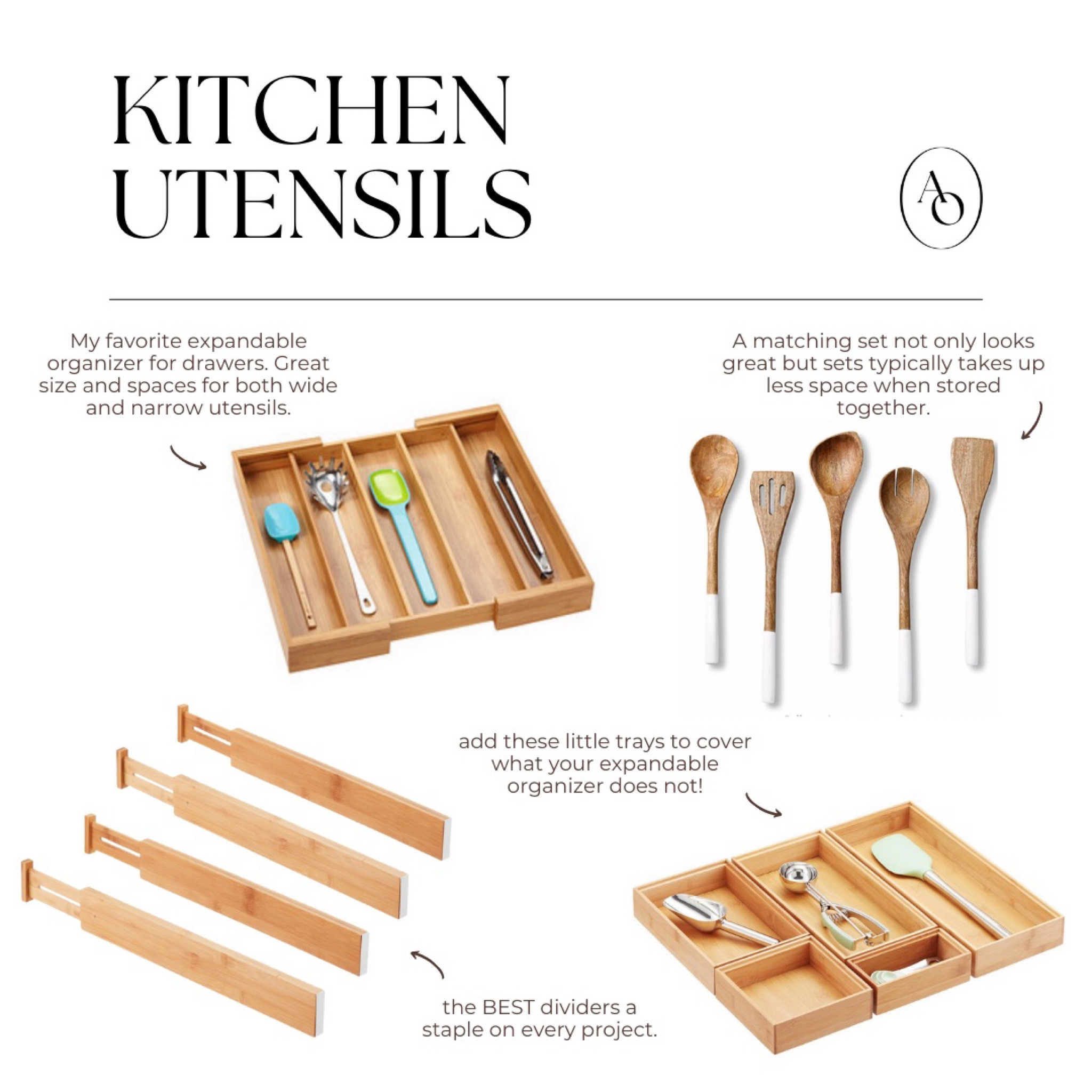 👩🏻‍🍳Kitchen Utensils! Day 9 of the #aullorganizedchallenge. ⏰ Got 15 minutes? Let’s go!

1. Have a trash can and/or donation box nearby.

2. Empty the ENTIRE utensil drawer.

3. Categories!

• What gets used?
• What's broken?
• How many duplicates are you keeping?
• Do you really need 3 whisks? 4 peelers?
• Keep your favorites and donate the rest.

⭐️Remember! This drawer is prime real estate. Use it for utensils used regularly.

4. Utensils you want, but aren't used regularly can be placed in a separate container. I keep mine in a medium sized plastic bin. Put it in your pantry, or in a cabinet.

🥔 Twice a year when you need that potato ricer, you know where to find it. 😉

⭐️ Post your picture of today's challenge to your stories and tag @aullorganized and use #aullorganizedchallenge to connect with the community!

#LTKhome #LTKstyletip #LTKunder50