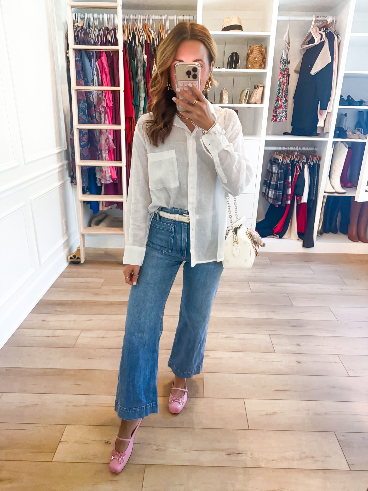 My spring outfit of the day. Elevated casual outfit. Mom outfit. Spring style. Casual style. Old Navy linen blend shirt in XS petite. Anthropologie patch pocket crop jeans in 24 regular -I do regular lend since this is a crop style. Gucci horsebit ballet mules - I did 37 and am a 6.5. Quince belt in XS. 

#LTKPetite #LTKgrwm #LTKootd