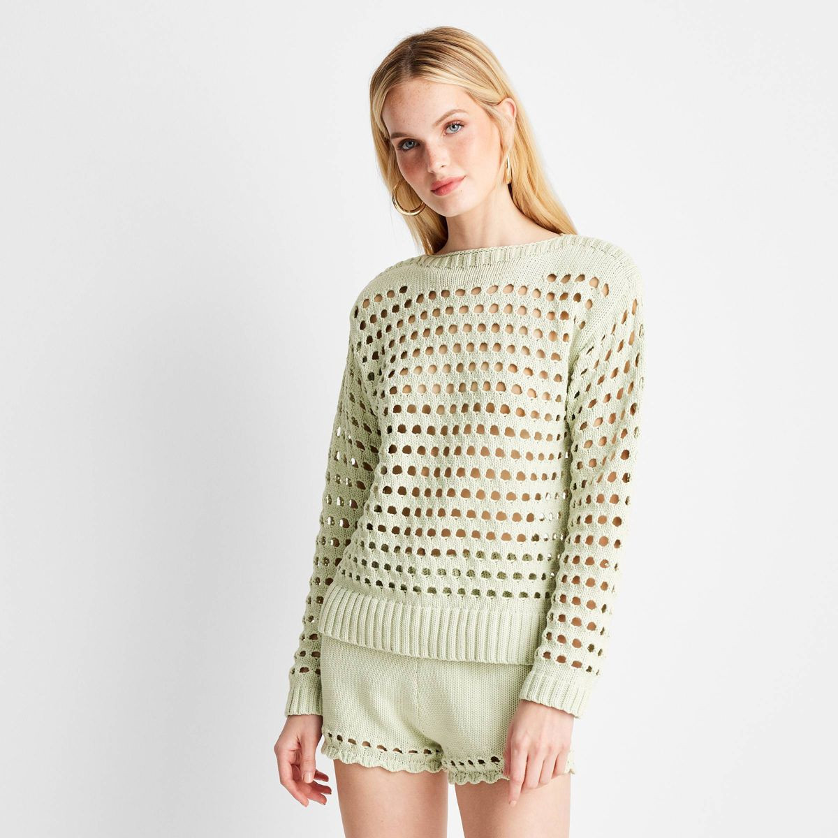 Women's Crewneck Open Stitch Sweater - Future Collective™ with Jenee Naylor Light Green | Target