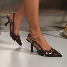 Women's Fashion Black Closed Toe Stilettos Pointed Toe High Heels Slingback Princess Party Shoes For Bridesmaids | SHEIN