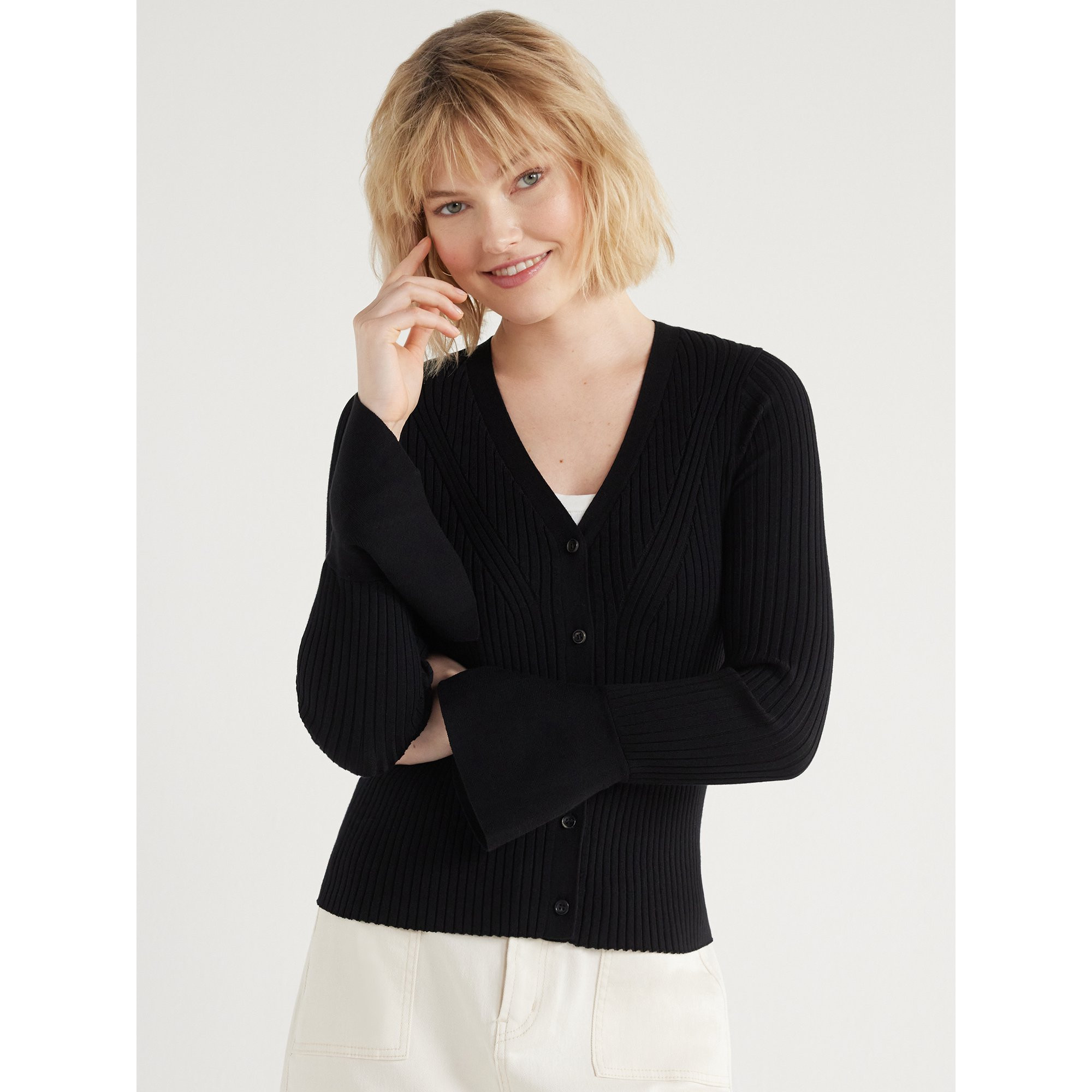 Scoop Women’s Ribbed Button Front Cardigan Sweater, Sizes XS-XXL | Walmart (US)