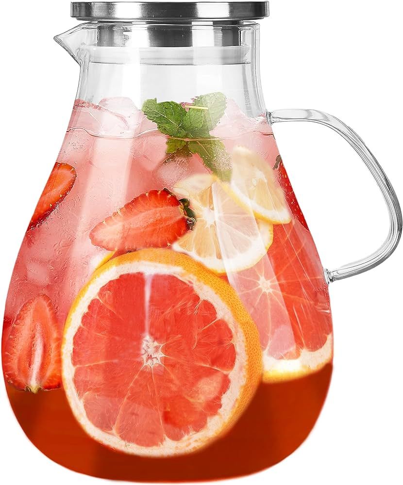 Glass Pitcher with Lid,1 Gallon Glass Water Pitcher Hot/Cold Water Jug, Juice and Iced Tea Bevera... | Amazon (US)