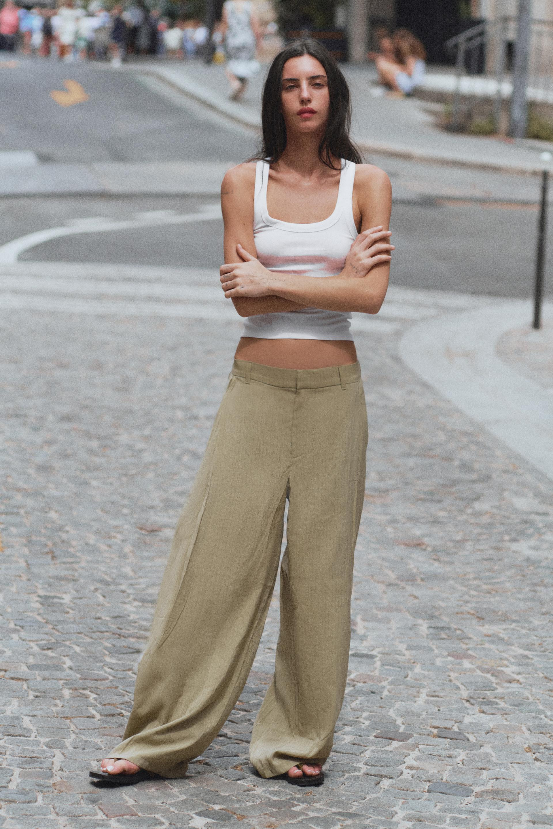 Zara - Flowy Pleated Pants - Ecru - L - Woman | Zara Canada