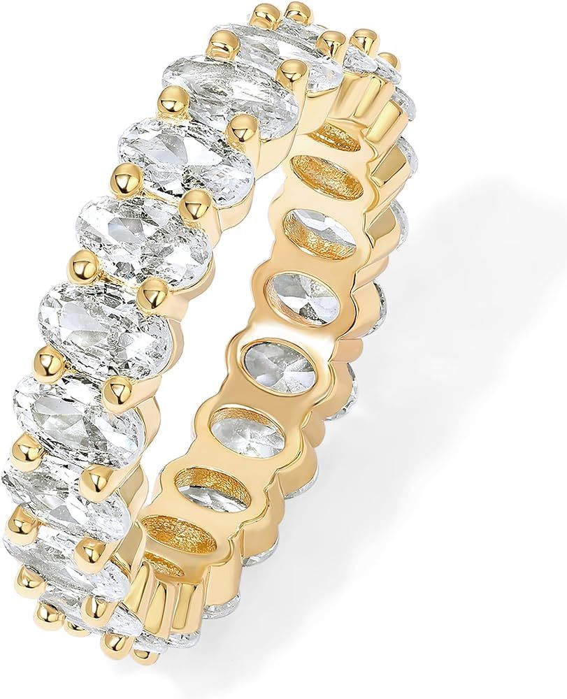 14K Gold Plated Rings Oval Cubic Zirconia Love Ring | Eternity Ring | 5mm Stackable Rings for Wom... | Amazon (US)
