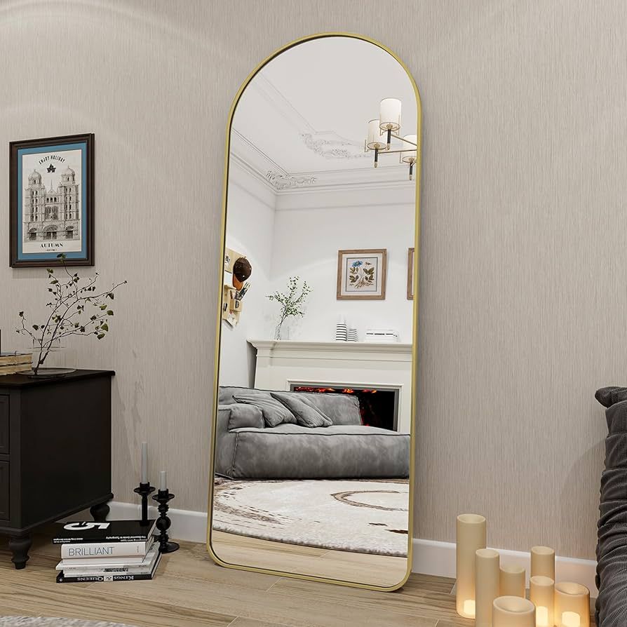 BEAUTYPEAK Arched Full Length Mirror, 64"x21" Rounded Coner Floor Length Mirror with Aluminum All... | Amazon (US)