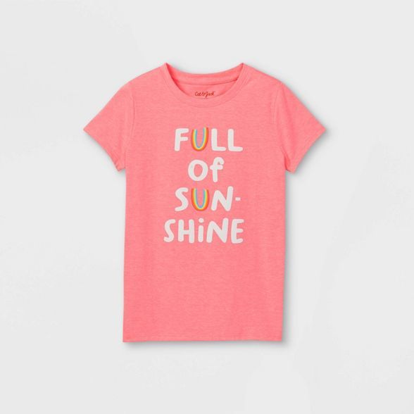 Girls' 'Full Of Sunshine' Graphic Short Sleeve T-Shirt - Cat & Jack™ Neon Pink | Target