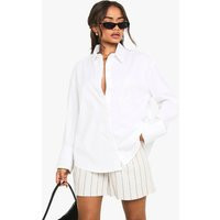 Womens Cotton Turn Up Cuff Oversized Shirt - White - 6 | boohoo (US & Canada)