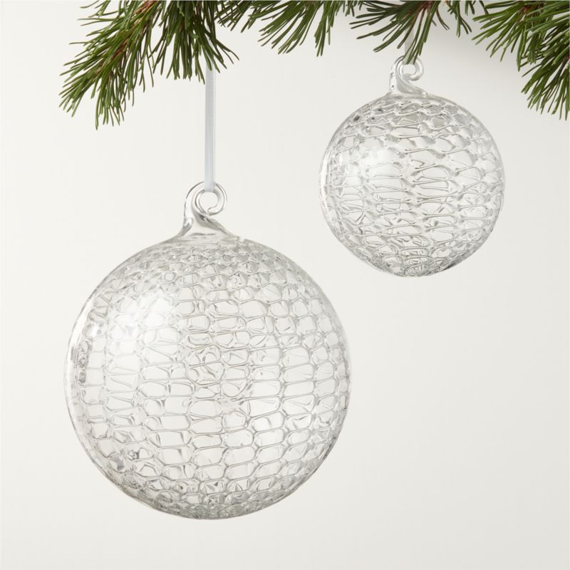 Eira Round Clear Laced Glass Christmas Tree Ornaments | CB2 | CB2
