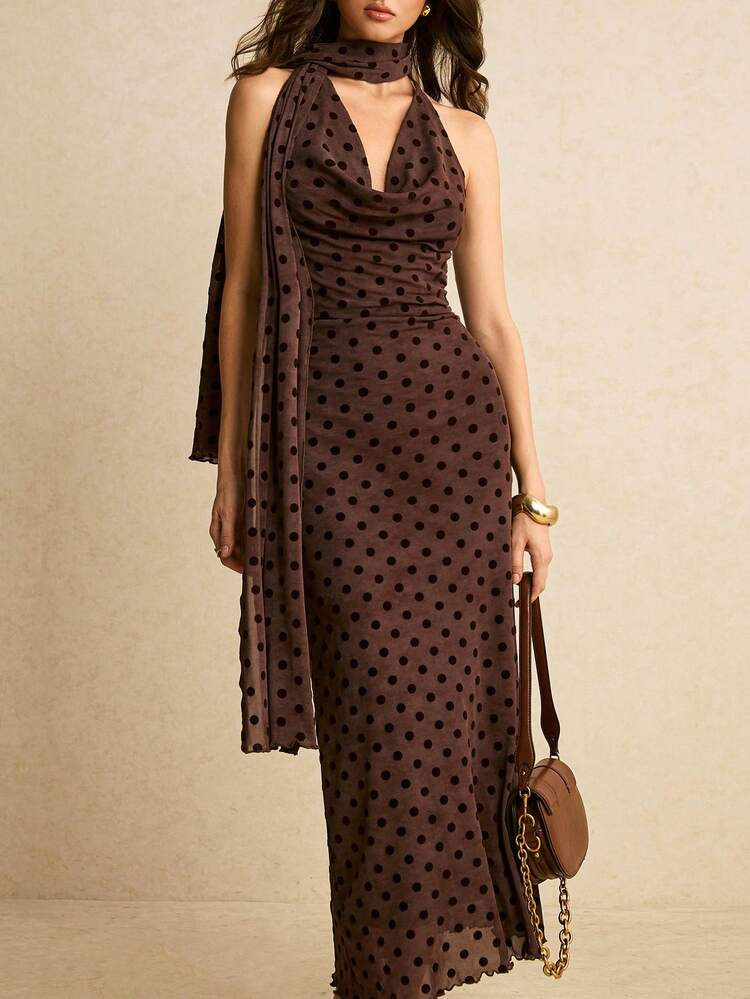 Poéselle Women's Polka Dot Print Minimalist Backless Dress, Casual Everyday Wear | SHEIN