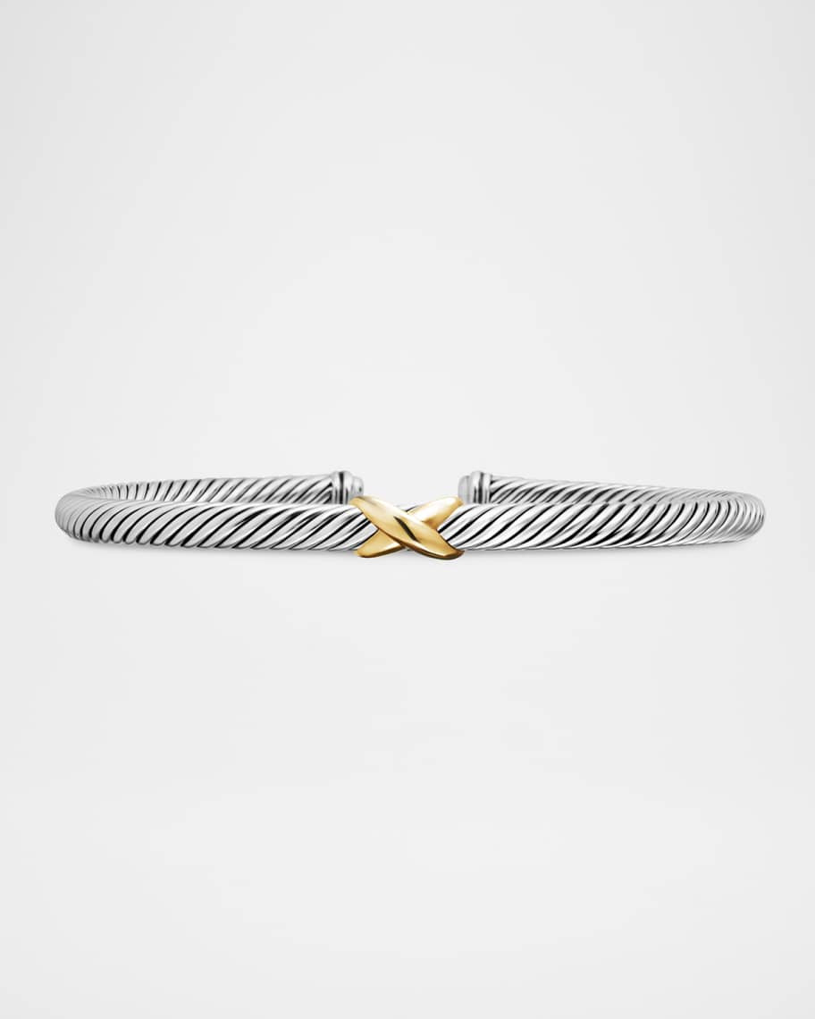 David Yurman Cable Station Bracelet in Silver with 18K Gold, 4mm | Neiman Marcus