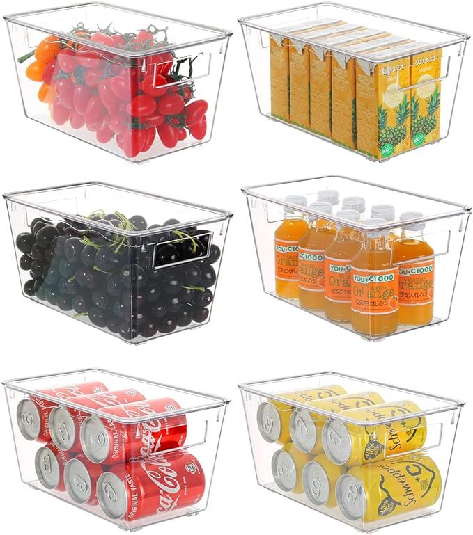 Refrigerator Organizer Bins with Lids, ESARORA 6 PACK Large Stackable Clear Fridge Bins with Hand... | Amazon (US)