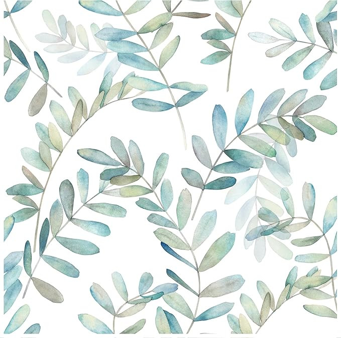 HaokHome 93149 Boho Peel and Stick Wallpaper Eucalyptus Branch White/Green/Blue Removable Stick o... | Amazon (US)