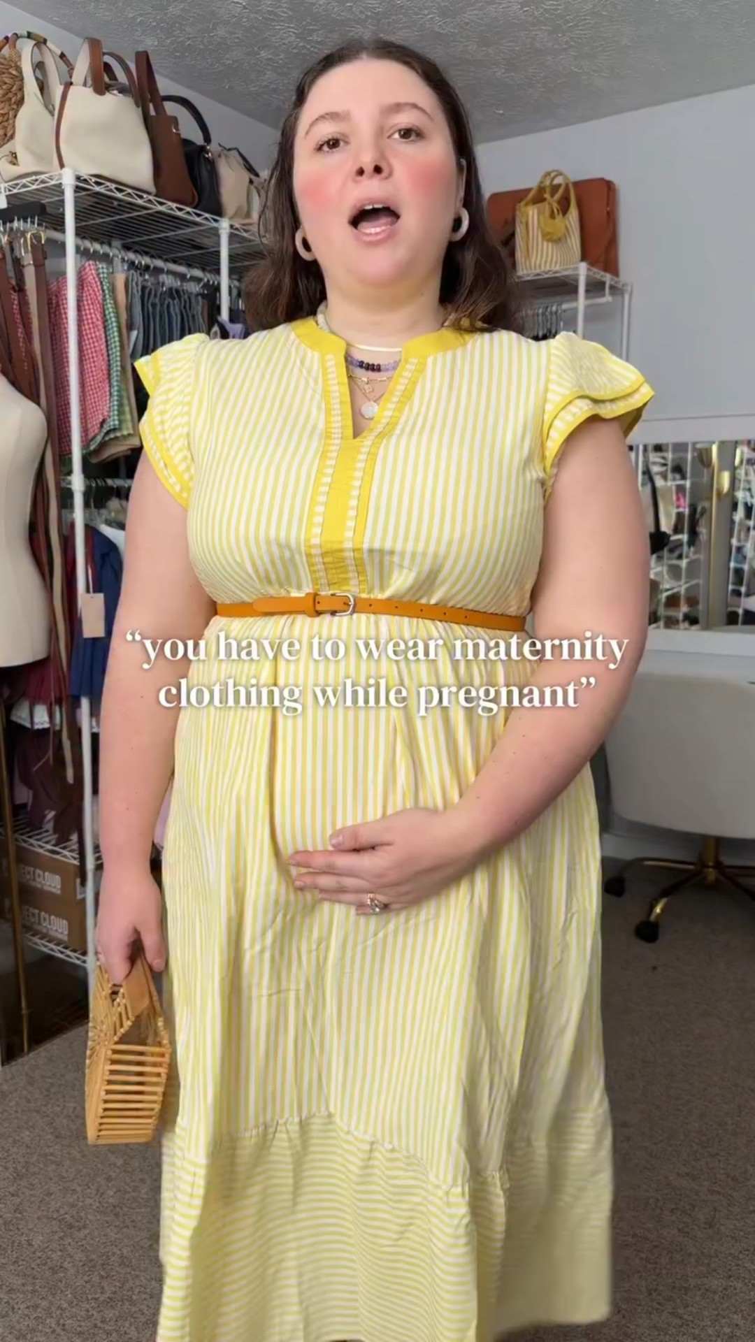 Sharing all of the pregnancy-friendly clothing 💛 #maternityfashion #maternitydress #plussizepregnancy #stripeddress #maxidress