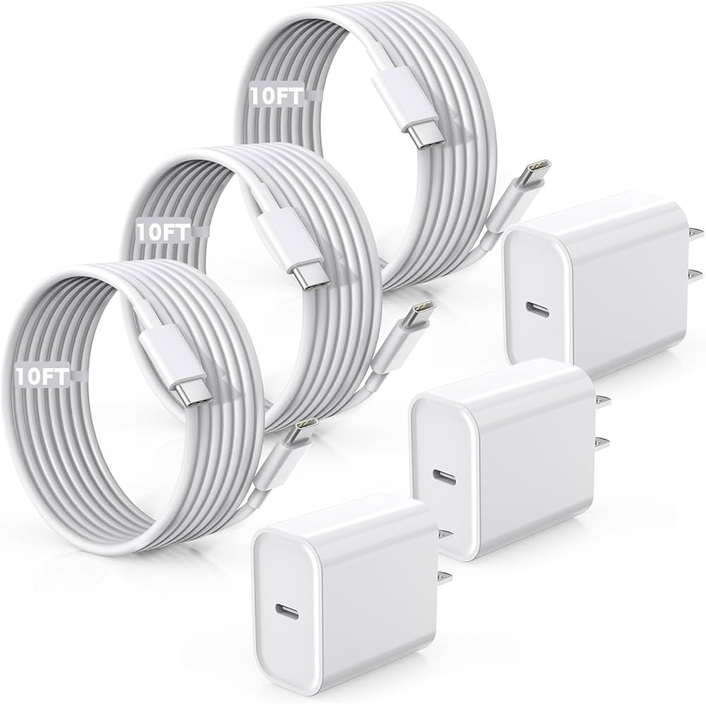 Fast Charger for iPhone 16/15 Charger,10FT Extra Long Fast Charging 3Pack USB-C Wall ChargerBlock... | Amazon (US)