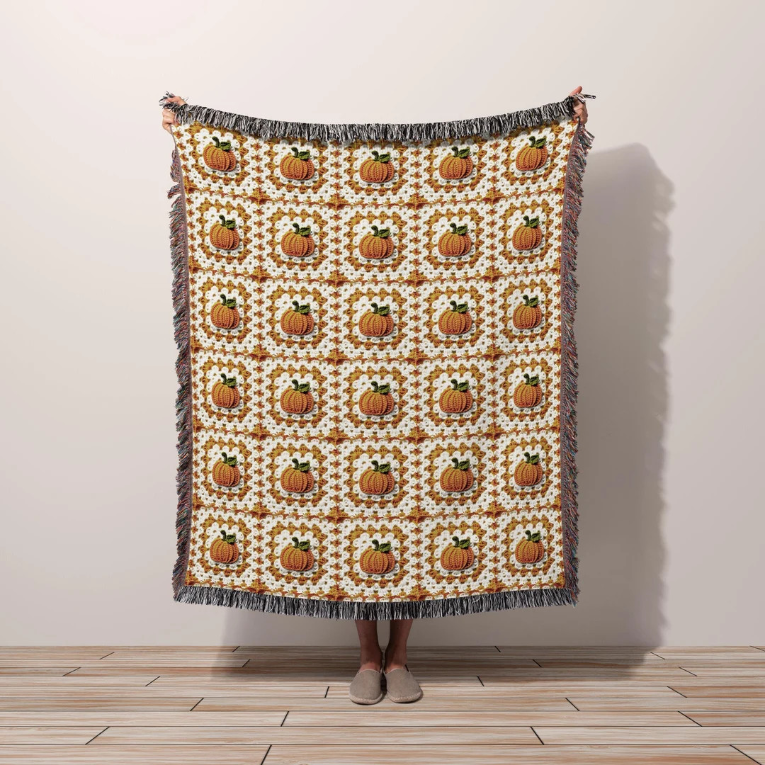 Fall Throw Blanket, Cozy Fall Decor, Woven Cotton Throw Blanket, Cottagecore Fall Granny Square B... | Etsy (US)