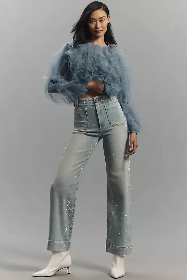 The Colette Cropped High-Rise Wide-Leg Jeans by Maeve: Sparkle Edition | Anthropologie (US)