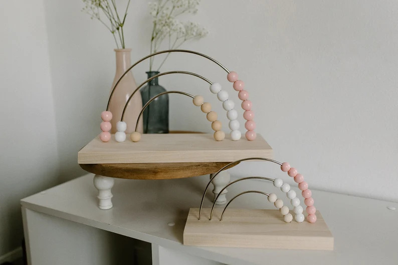 Pink Neutral Rainbow Abacus | Wood Nursery Décor | Baby Counting Games | Etsy (US)