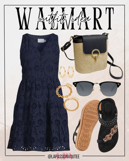 Step into summer with this chic Walmart ensemble! The tiered eyelet dress pairs perfectly with hoop huggie earrings, a chain bracelet, and stylish sunglasses. Complete the look with a versatile crossbody bag and bohemian flat sandals. Effortlessly stylish and budget-friendly! 

#LTKSeasonal #LTKFindsUnder100 #LTKStyleTip