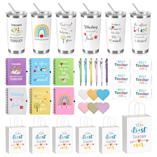 36Pcs/6 Set Teacher Appreciation Gifts in Bulk, Teacher Valentines Gifts End of Year Back to School Presents Include 20 OZ Grateful Tumbler Notebook Pen Bookmark Thank You Cards and Gift Bags | Amazon (US)
