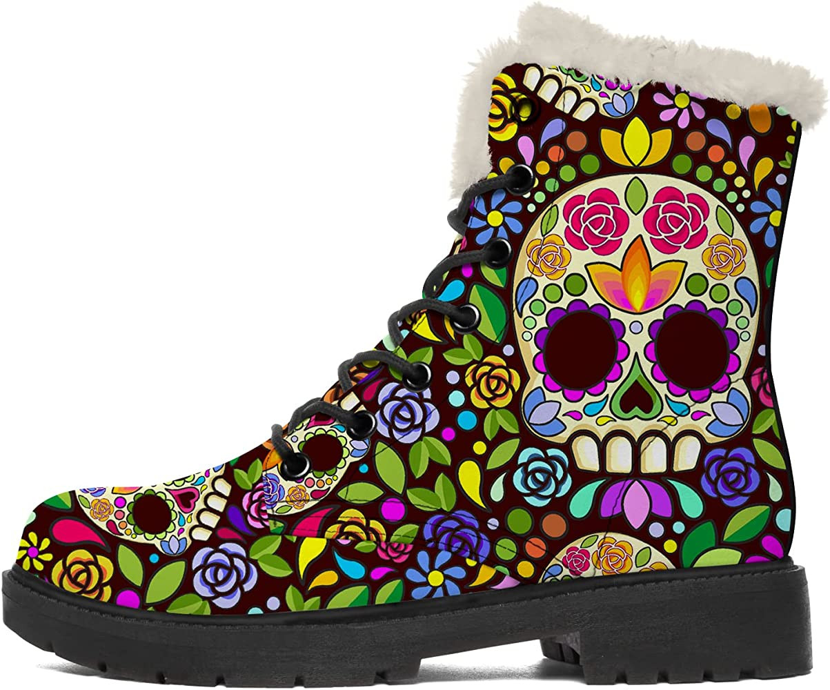 Sugar Skull Boots Mens Womens Snow Boots Fur Lined Hiking Boots Waterproof Vegan Leather Winter S... | Amazon (US)