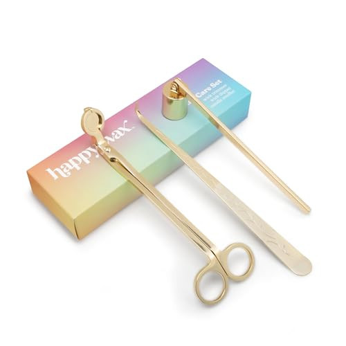Happy Wax 3 in 1 Candle Care Set - Includes: Wick Trimmer, Snuffer and Wick Dipper (Gold) | Amazon (US)