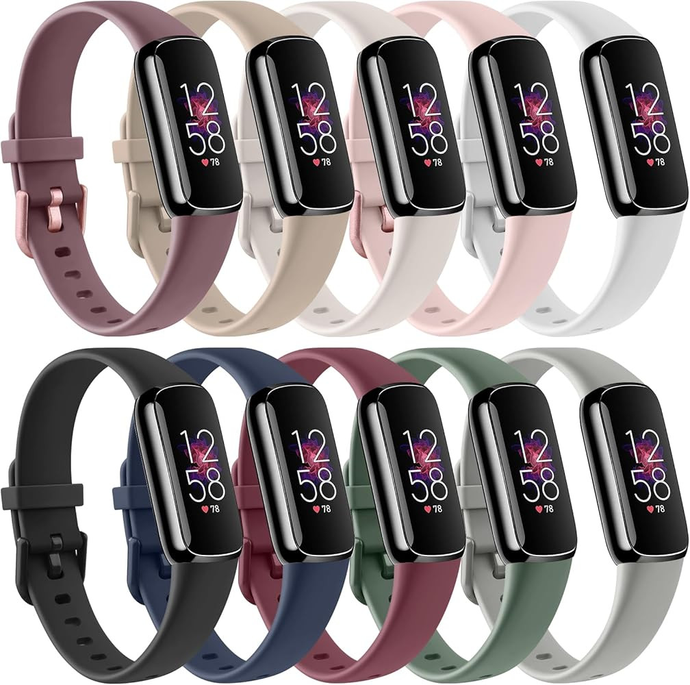 10 Pack Bands for Fitbit Luxe Bands Women Men, Soft Silicone Wristband Adjustable Sport Replaceme... | Amazon (US)