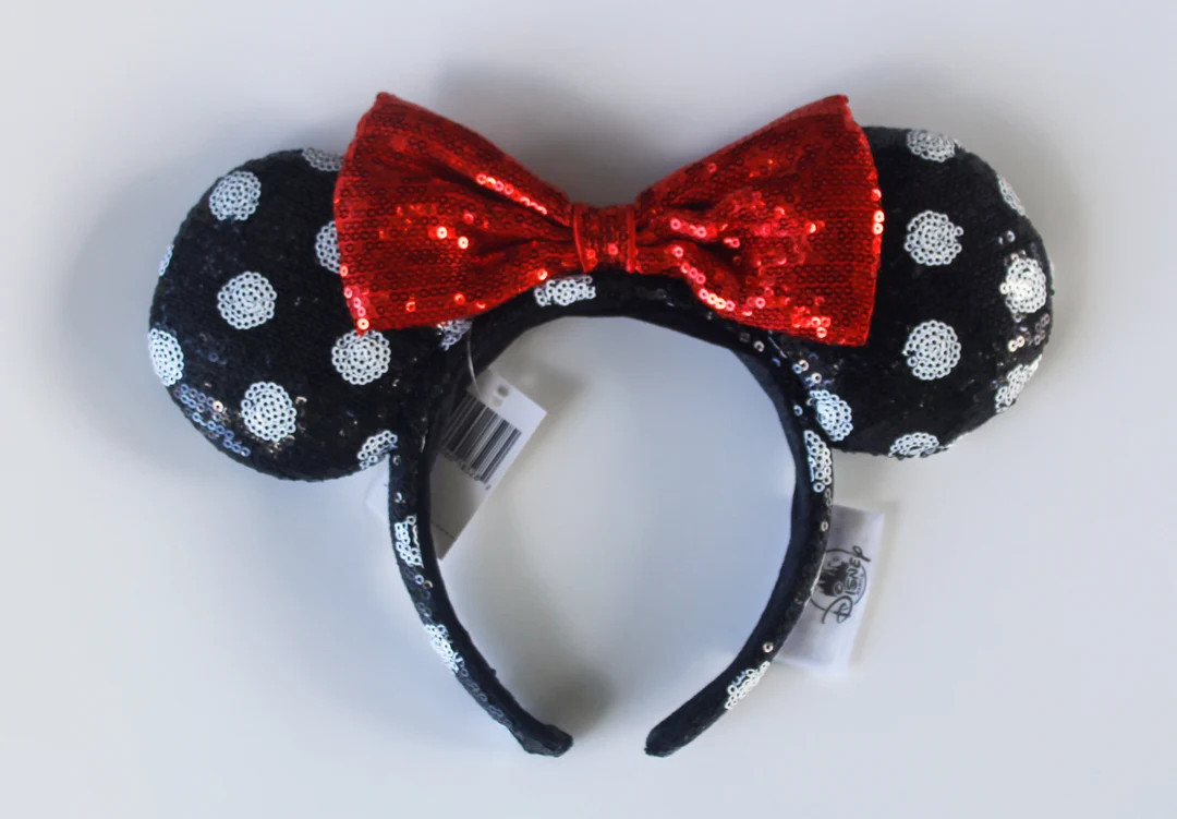 Disney parks Classic Black and white polka dot with red bow headband ears | Etsy (US)