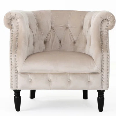 Cozy Club Chair With Turned Birch Wood Legs And Velvet Upholstery Chic Elegant | Wayfair North America