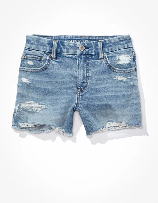 AE Stretch Curvy Denim Midi Short | American Eagle Outfitters (US & CA)
