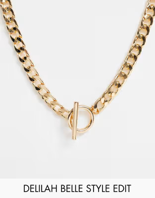 ASOS DESIGN necklace with t bar and curb chain in gold tone | ASOS (Global)