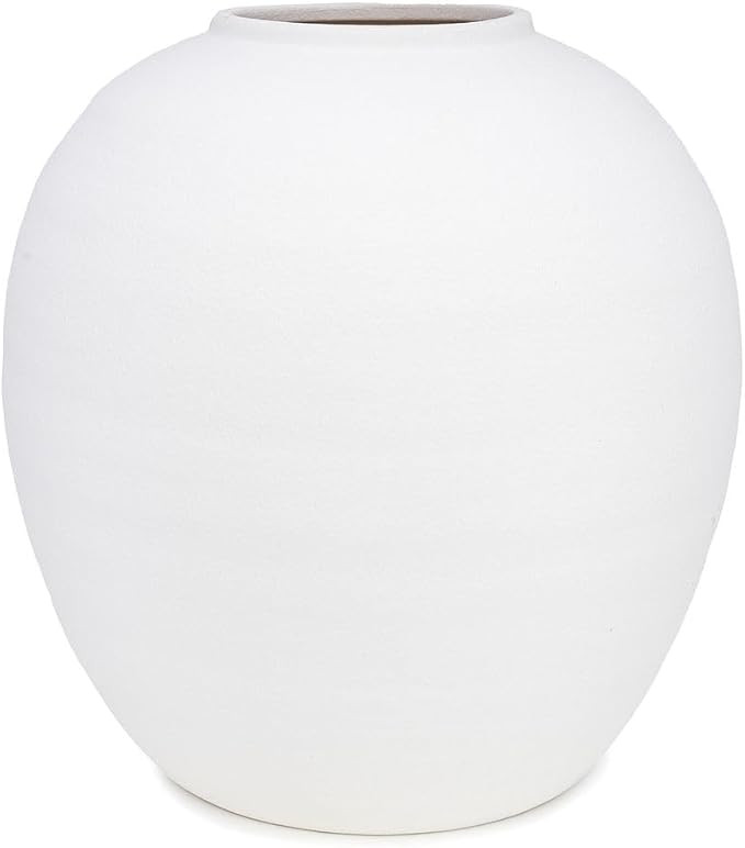 Round Textured Ceramic Vase, 10.35”W x 10.75”H – Modern Rustic Bisque Pottery, Minimalist D... | Amazon (US)