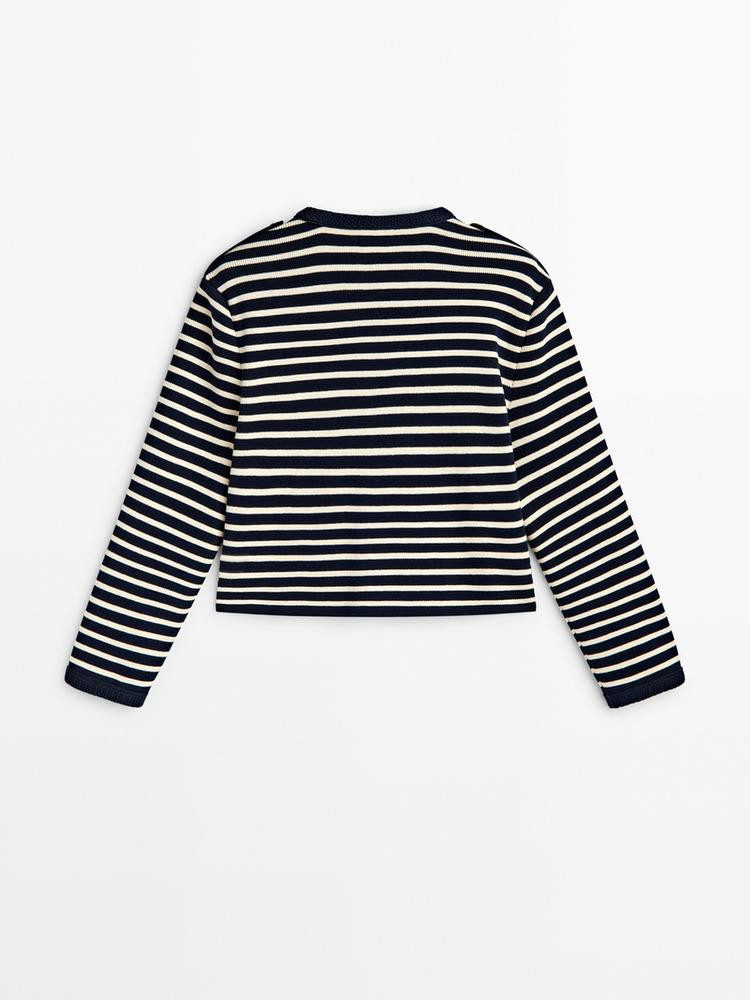 Striped knit cardigan with button detail on shoulder | Massimo Dutti UK