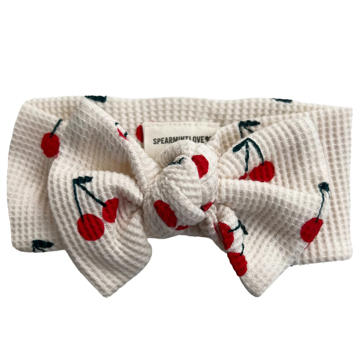 Organic Waffle Knot Bow, Cherries | SpearmintLOVE